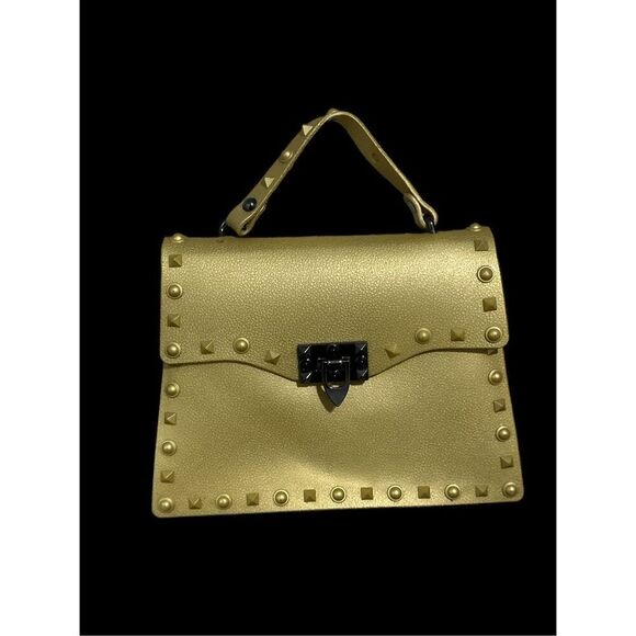 Beautiful GOLD Kelly Jelly Purse Gold Studded handbag EASY TO CARRY Thick/heavy - Picture 1 of 5